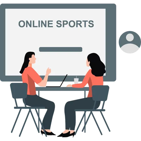 Dos chicas dando servicio deportivo online.  Ilustración