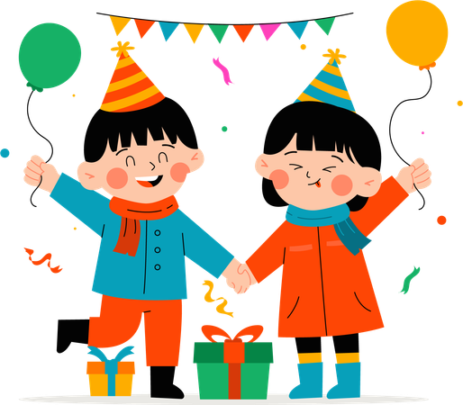 Dos niños celebrando la fiesta  Ilustración