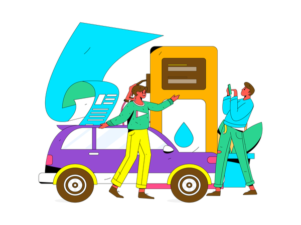 Dos chicos en la gasolinera  Ilustración