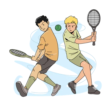 Dos niños golpeando una pelota de tenis  Ilustración