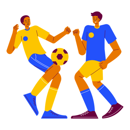 Dos niños jugando al fútbol en la competición de fútbol.  Ilustración