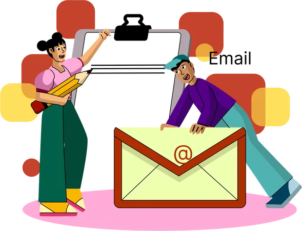 Dos personas interactuando por correo electrónico  Ilustración