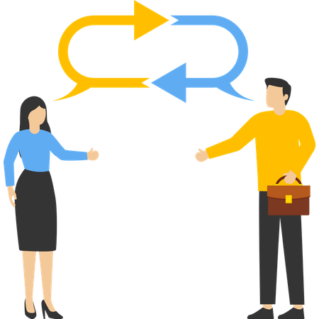 Dos personas tienen habilidades de comunicación y relaciones con el cliente.  Ilustración
