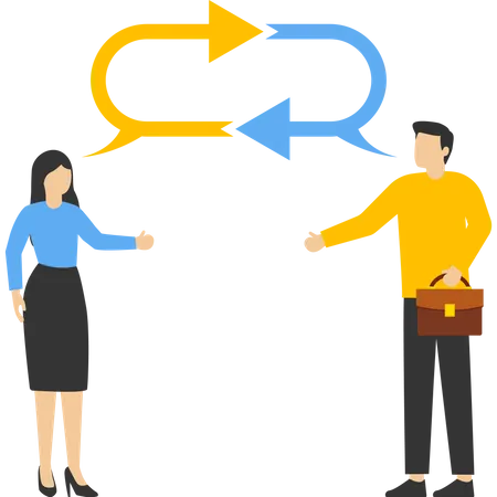 Dos personas tienen habilidades de comunicación y relaciones con el cliente.  Ilustración