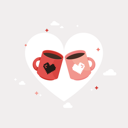 Dos tazas de café con amor  Ilustración