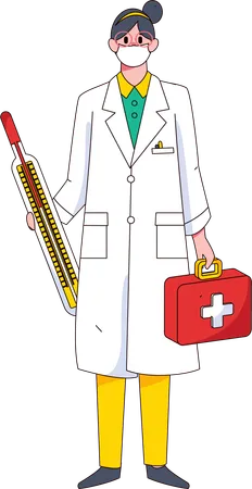 Medico femminile che tiene kit medico e termometro  Illustration