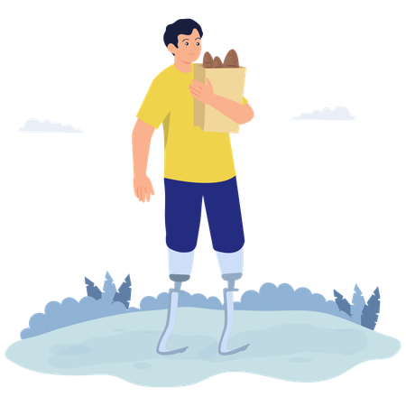 Double Amputee man Carrying Groceries  Illustration