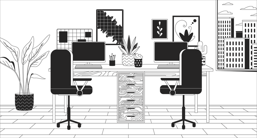 Double bureau au bureau à domicile  Illustration
