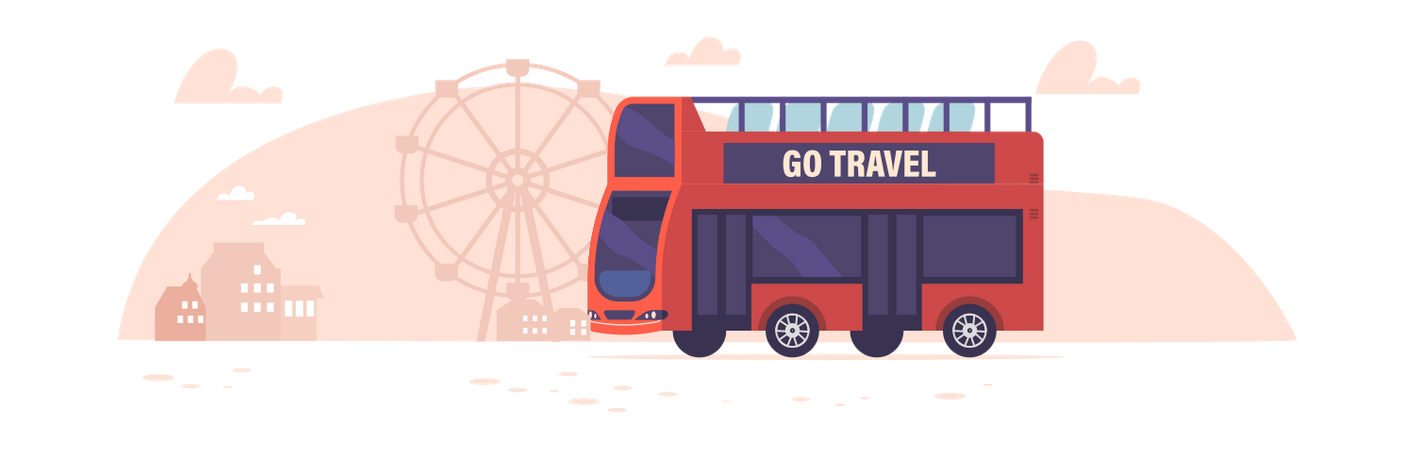 Double decker tourist bus in the city  Illustration