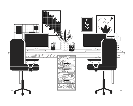 Double poste de travail avec ordinateurs  Illustration