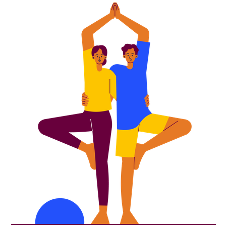 Double tree pose yoga couple  Illustration