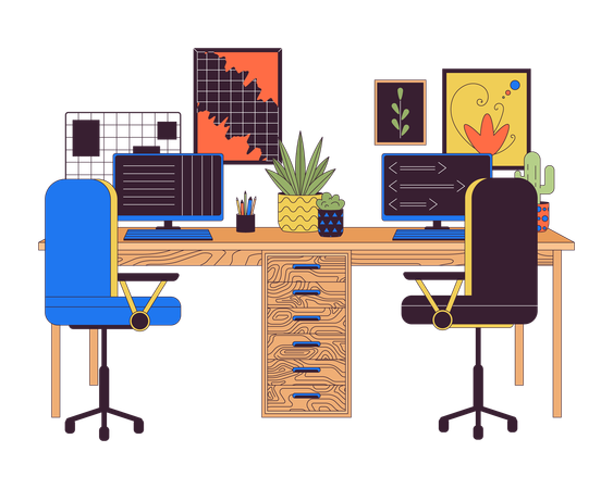 Double workplace with computers  Illustration
