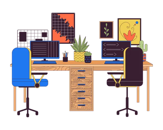 Double workplace with computers  Illustration