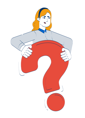 Doubted caucasian woman holding question mark  Illustration