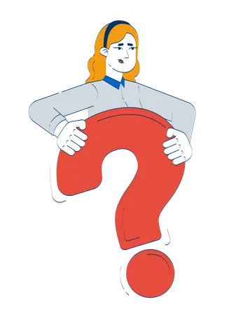 Doubted caucasian woman holding question mark  Illustration