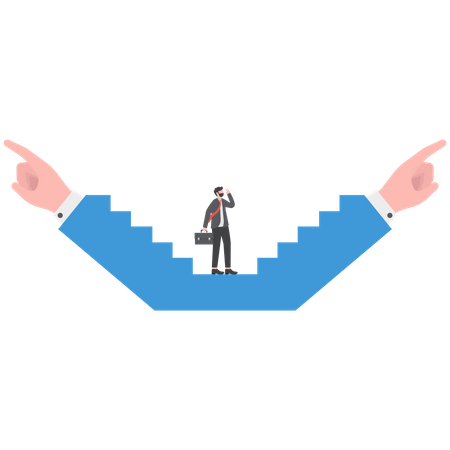 Doubtful businessman choosing choice and pointing his finger to left and right direction  Illustration