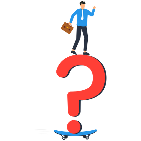 Doubtful businessman thinking about answer with big question mark  Illustration