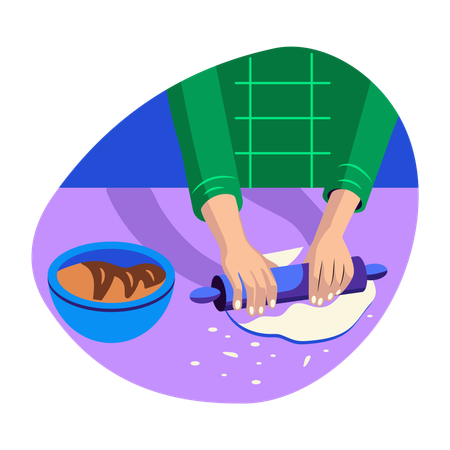 Dough kneading using rolling pin  Illustration