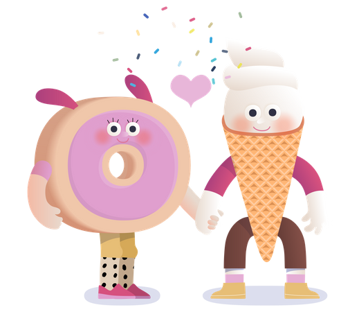Doughnut and a waffle ice-cream in love  Illustration
