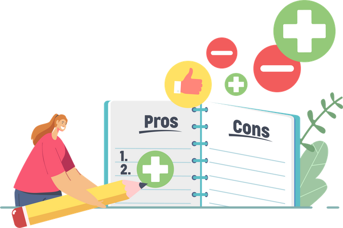 Down Make Decision at Notebook with Pros or Cons List Illustration