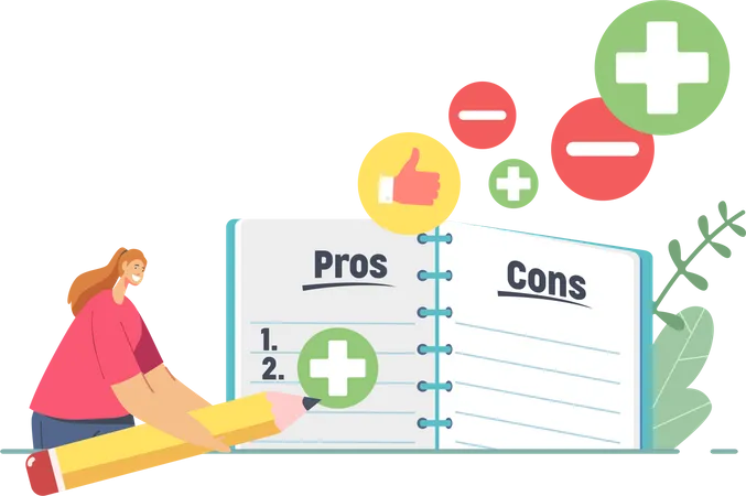 Down Make Decision at Notebook with Pros or Cons List  Illustration