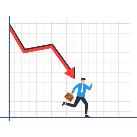 Downward Trend with Businessman Running Away from Financial Decline Illustration