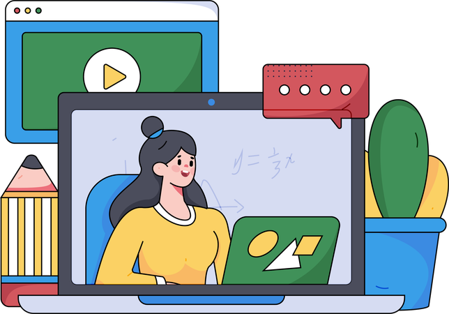 Dozent hält Online-Vorlesung  Illustration