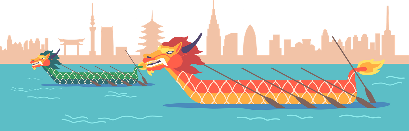 Drachenboote mit Paddeln Sian  Illustration