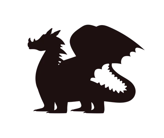 Dragon Black Silhouette Flat Vector Illustration Isolated On White Background Magical Legendary Creature Of Folklore And Fairytales Mythology Concept Illustration