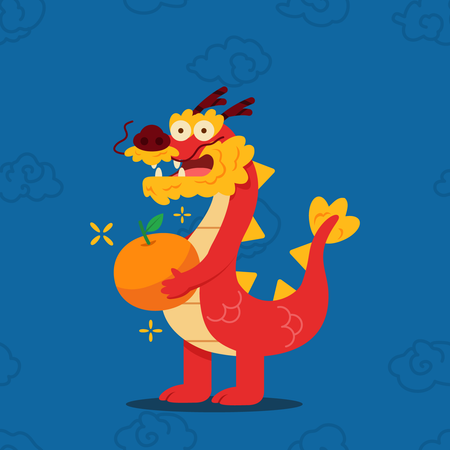 Dragón chino sosteniendo fruta  Ilustración
