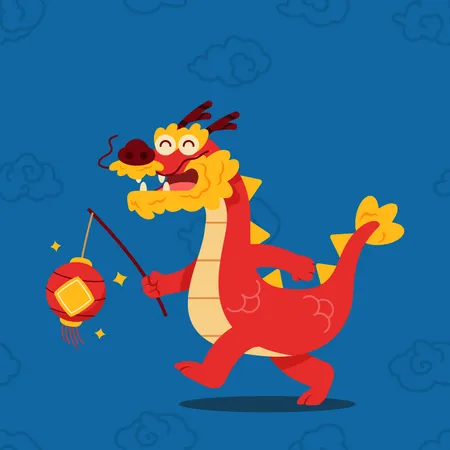 Dragón chino sosteniendo linterna  Ilustración