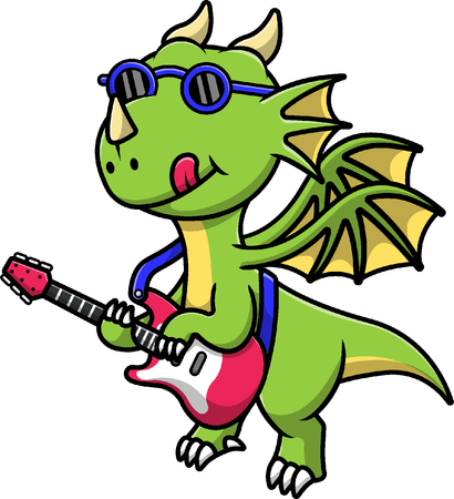 Dragon Playing Electric Guitar  Illustration