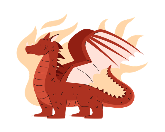 Dragon with wings in flames  Illustration