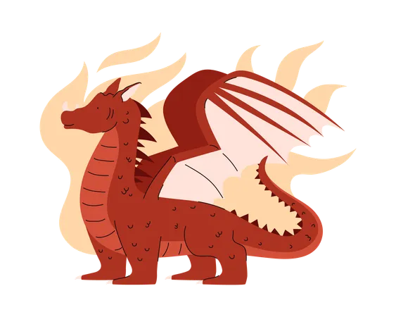 Dragon with wings in flames  Illustration