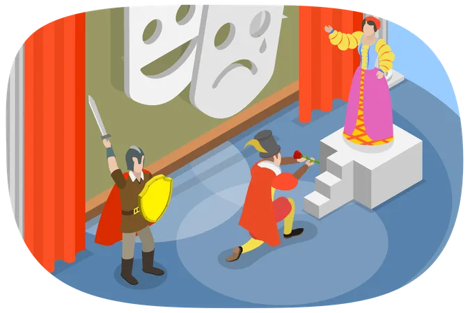 3 D Isometric Flat Vector Conceptual Illustration Of Drama Theatre Dramatic And Cinematography Art Illustration