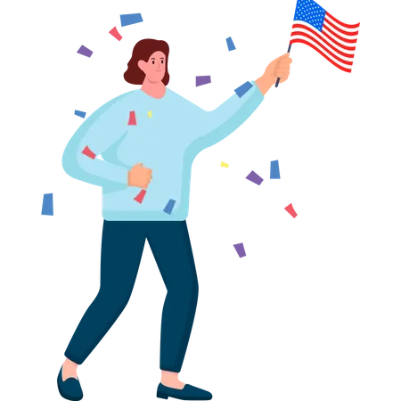 Drapeau emblématique entre les mains d’une femme patriote  Illustration