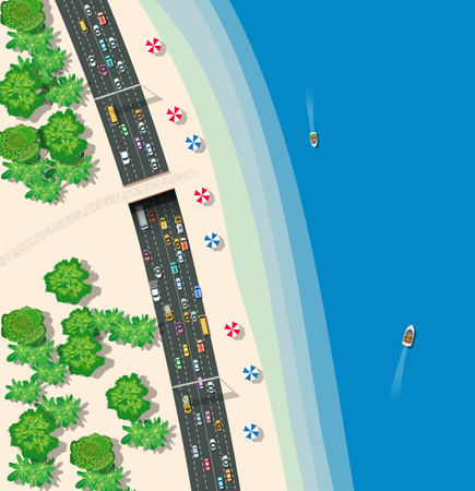 Draufsicht der städtischen Straße in der Nähe des Strandes  Illustration