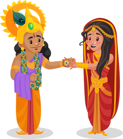 Draupadi amarrando o Senhor Krishna  Ilustração