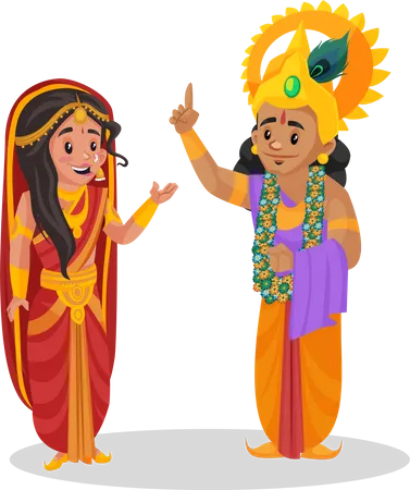 Draupadi and lord krishna  Illustration