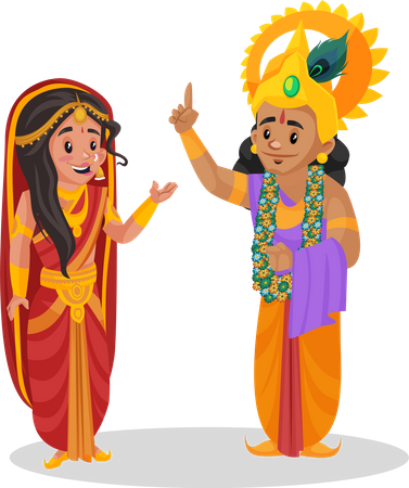 Draupadi and lord krishna  Illustration