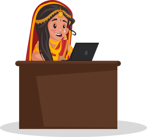 Draupadi arbeitet am Laptop  Illustration