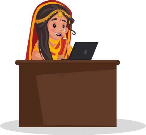 Draupadi arbeitet am Laptop  Illustration