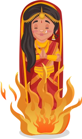 Draupadi debout dans les flammes du feu  Illustration