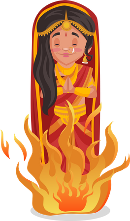 Draupadi standing in fire flames  Illustration