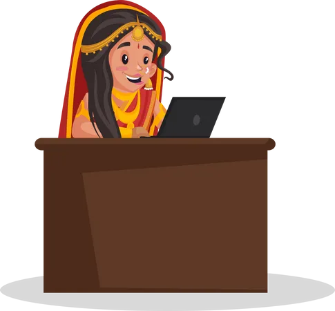 Draupadi trabalhando no laptop  Ilustração