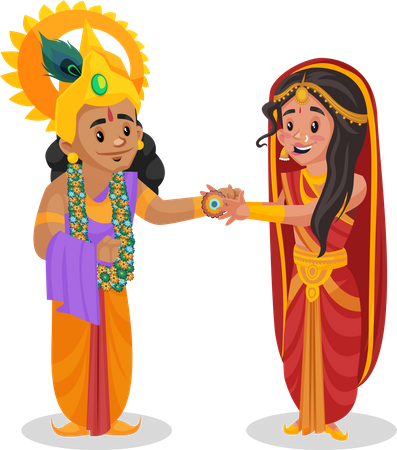 Draupadi tying lord krishna  Illustration