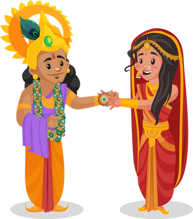 Draupadi tying lord krishna  Illustration