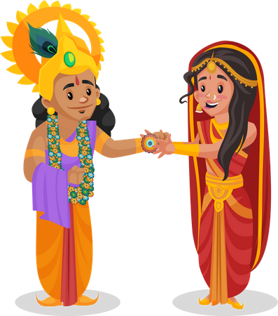 Draupadi tying lord krishna  イラスト