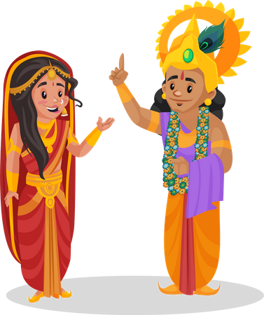 Draupadi und Lord Krishna  Illustration