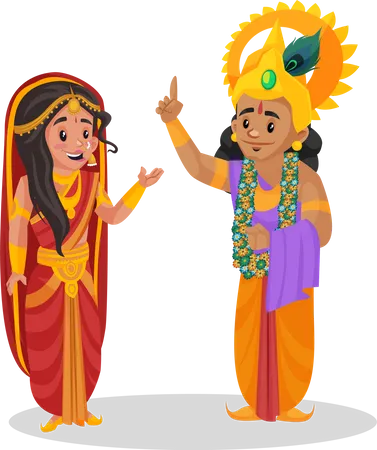 Draupadi und Lord Krishna  Illustration